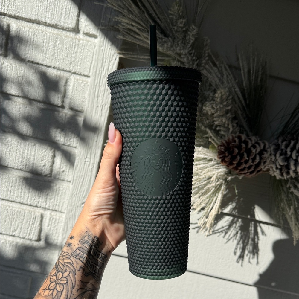 Starbucks Matte Dark Green Studded Textured Tumbler with Straw